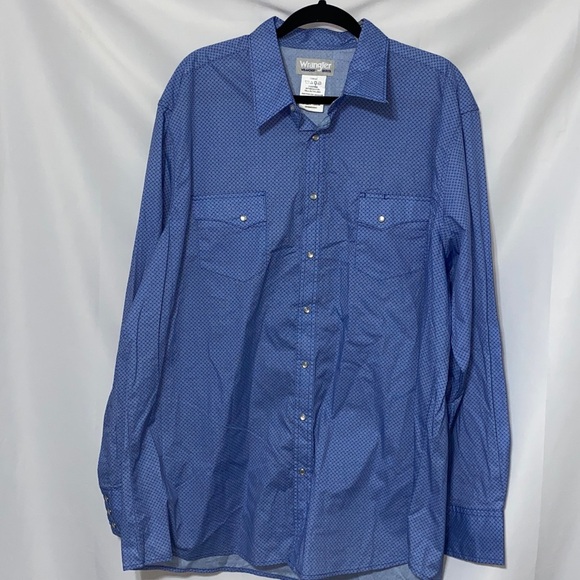 WRANGLER WRANCHER MENS SIZE 2XT(Tall)PEARL SNAP BUTTONS BLUE CIRCLE DESIGN SHIRT - Picture 2 of 12
